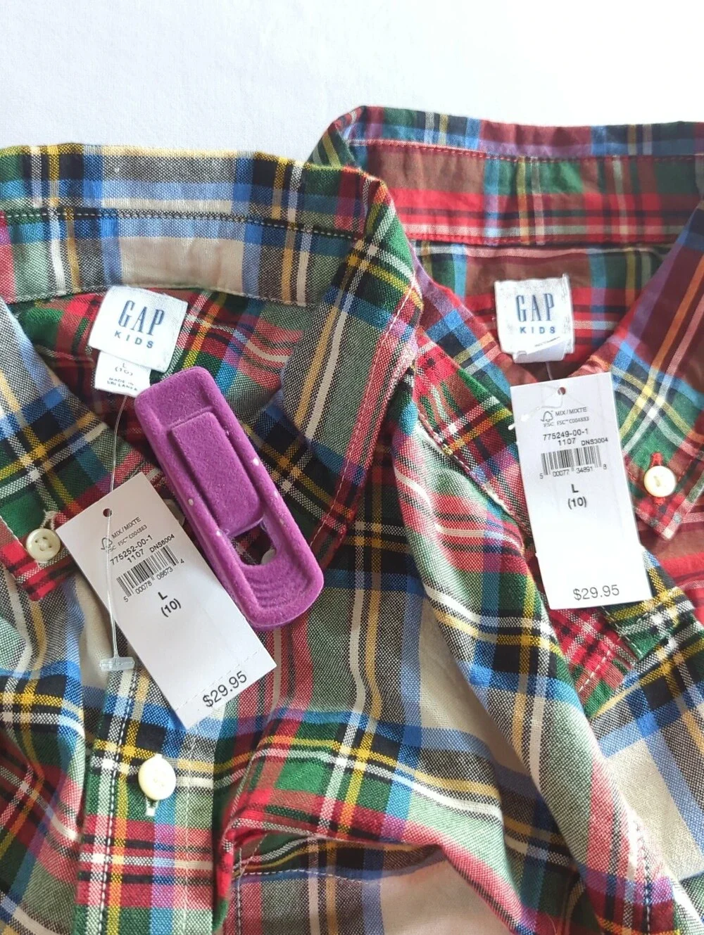Gap Kids Plaid Long Sleeve Cotton Button-up Shirts Lot Of 2 Size L (10) NWT